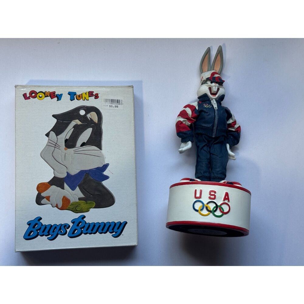 Vintage Warner Bros. Bugs Bunny Ceramic Trivet & 1996 Olympic Figurine Lot